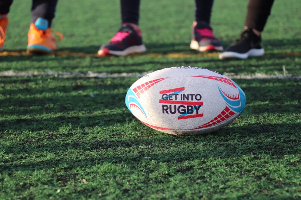 Rugby ball on the ground